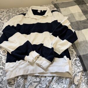 TNA Navy and White Striped Rugby Sweater